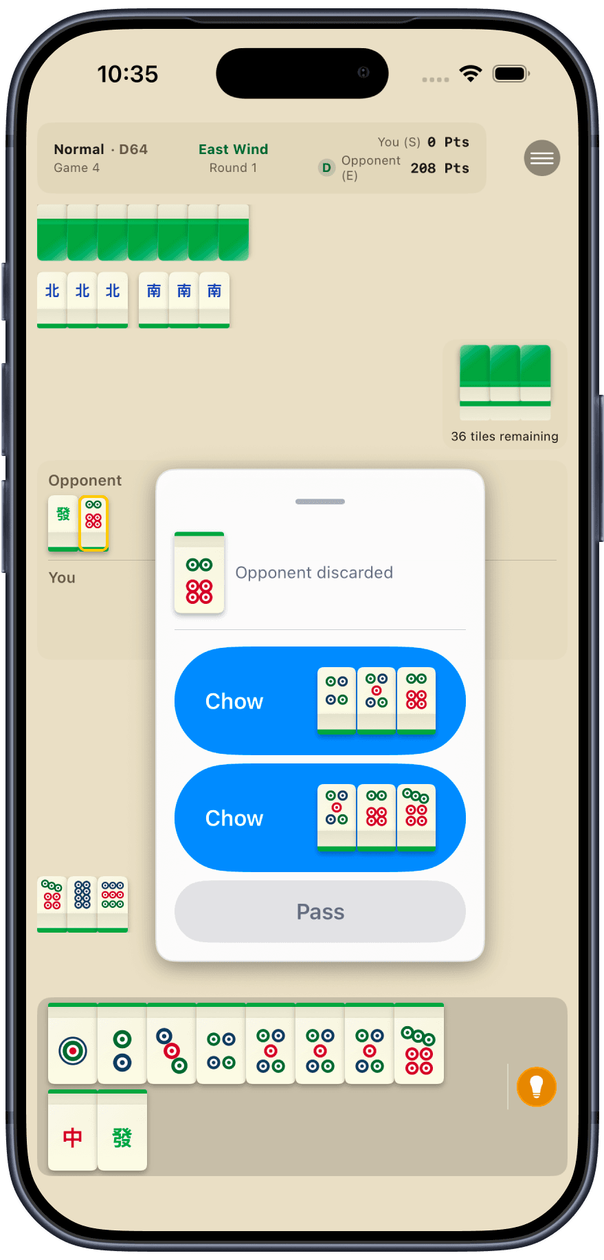 Duos Mahjong game in portrait mode